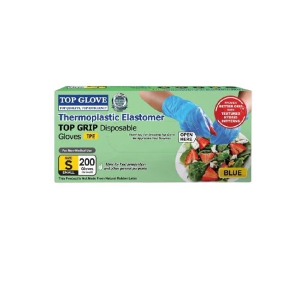 TOP GLOVE Food Handling TPE Disposable Gloves, Blue, S 200's