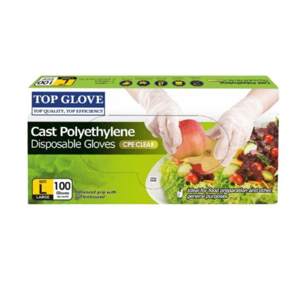 WTCMY-1007393-front-zoom TOP GLOVE Food Handling CPE Disposable Glove, Clear L 100's